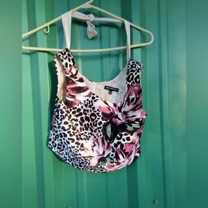 Women's Leopard Cheetah Animal Print Cropped Halter Top Size 10 Sexy Mob Wife
